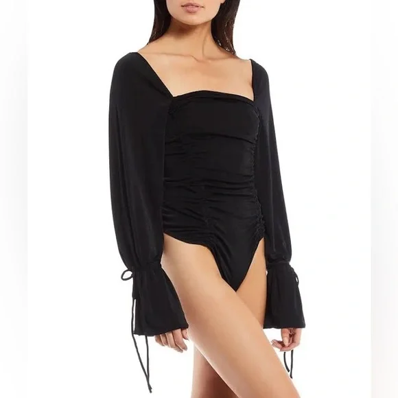 Free People Meant To Be Ruched Bodysuit in Black NWT - Picture 6 of 9